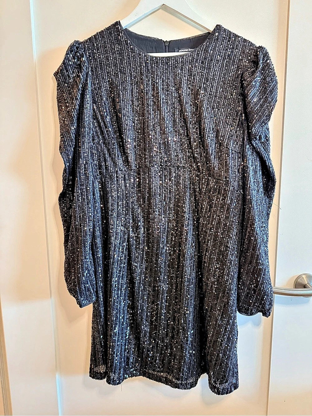 Monoprix Femme Black Sequin Mini Dress, Size FR 44 / US 12, Bought in Paris!